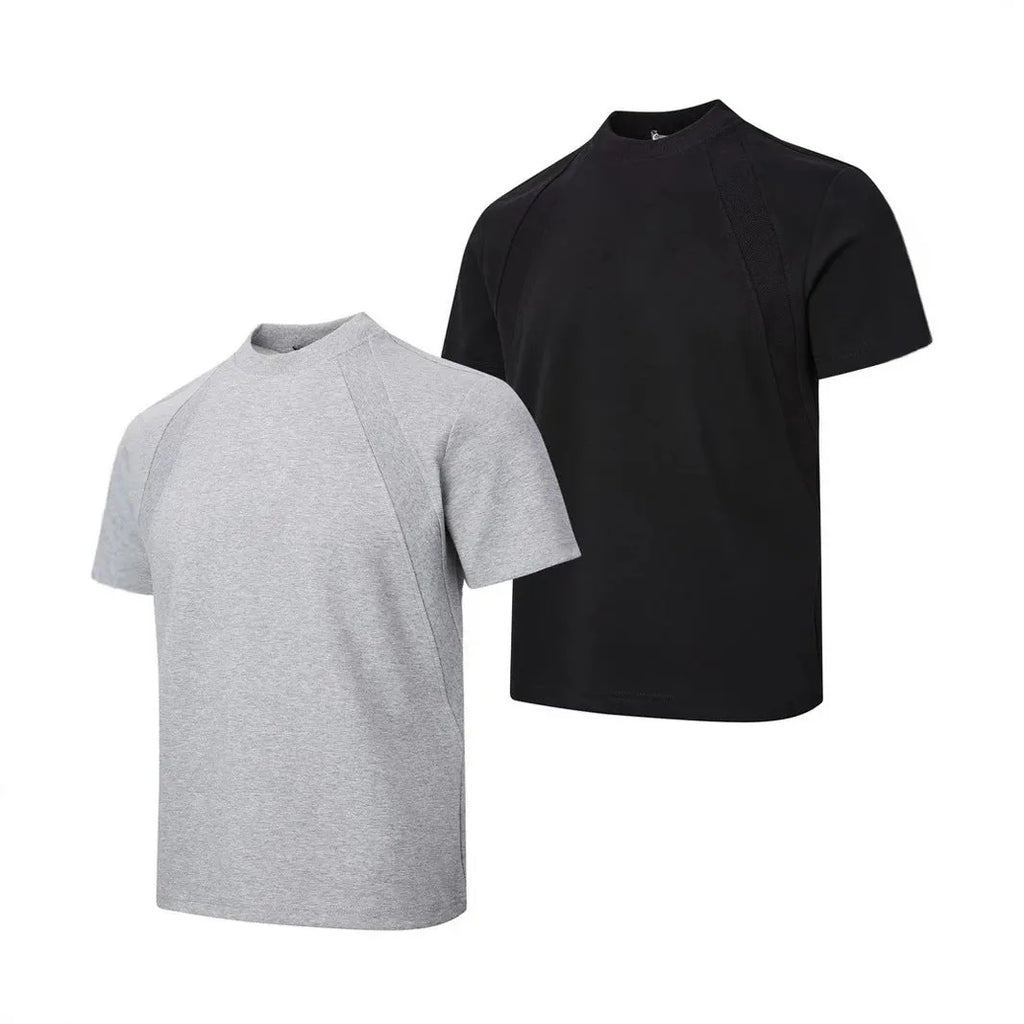 Loose fit short sleeve top with air layer stitching detail in black, grey, or white.