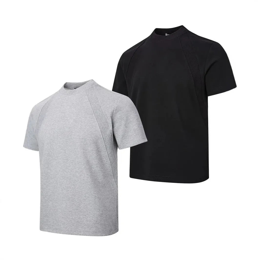 Loose fit short sleeve top with air layer stitching detail in black, grey, or white.