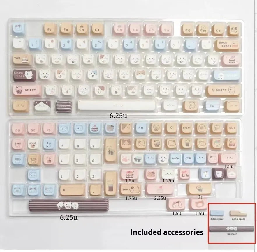 Sea Salt Cat themed PBT keycap set for mechanical keyboards with 7u space bar supplement