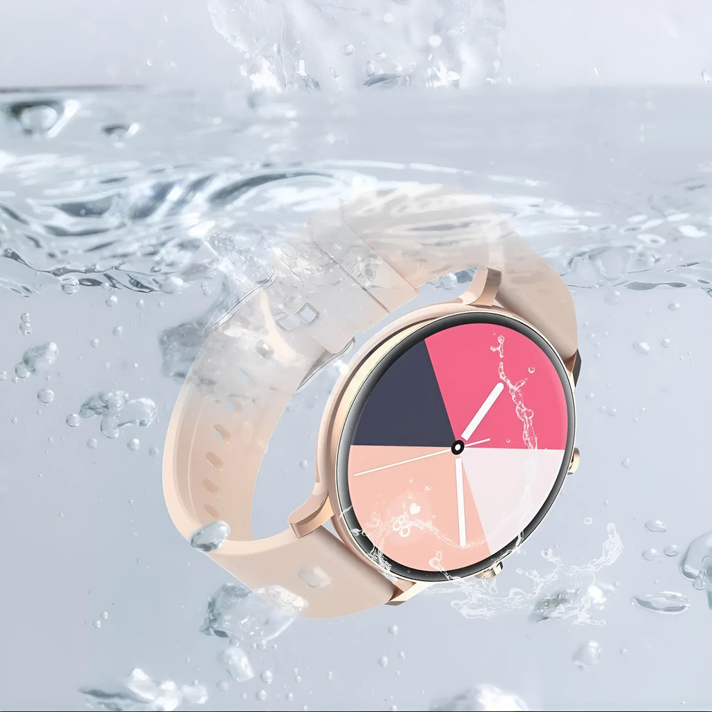 Black smartwatch with stainless steel strap showing Bluetooth call and heart rate monitoring interface
