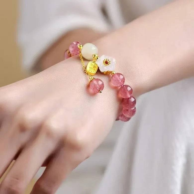 Handmade strawberry quartz crystal bracelet for women with natural gemstone materials