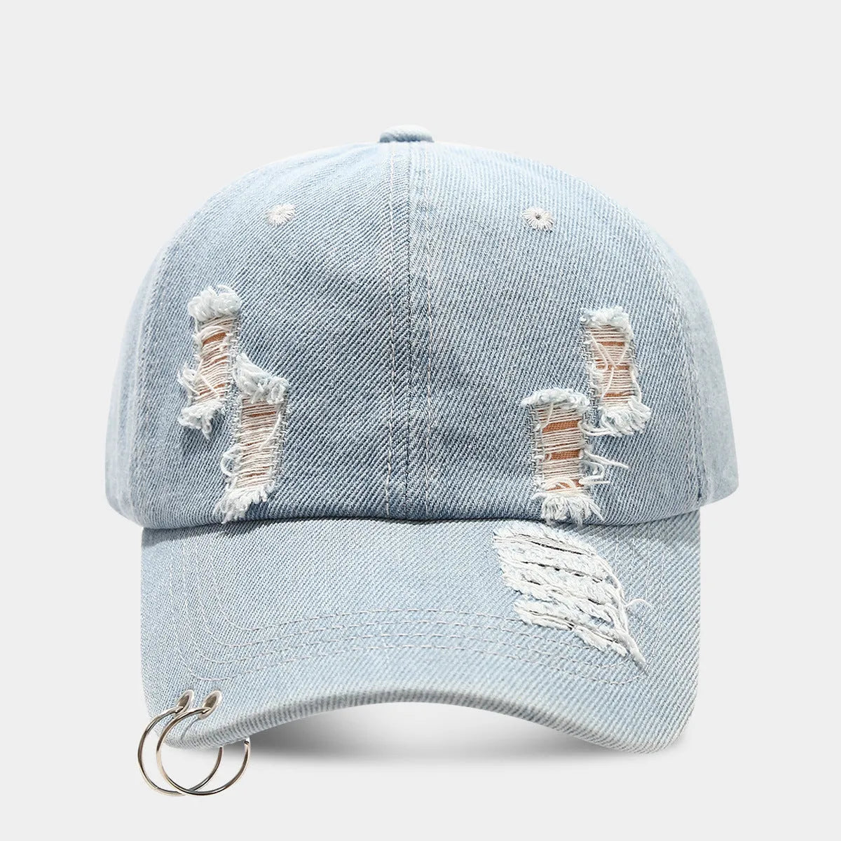 Men's adjustable denim peaked cap in retro streetwear style with dome crown