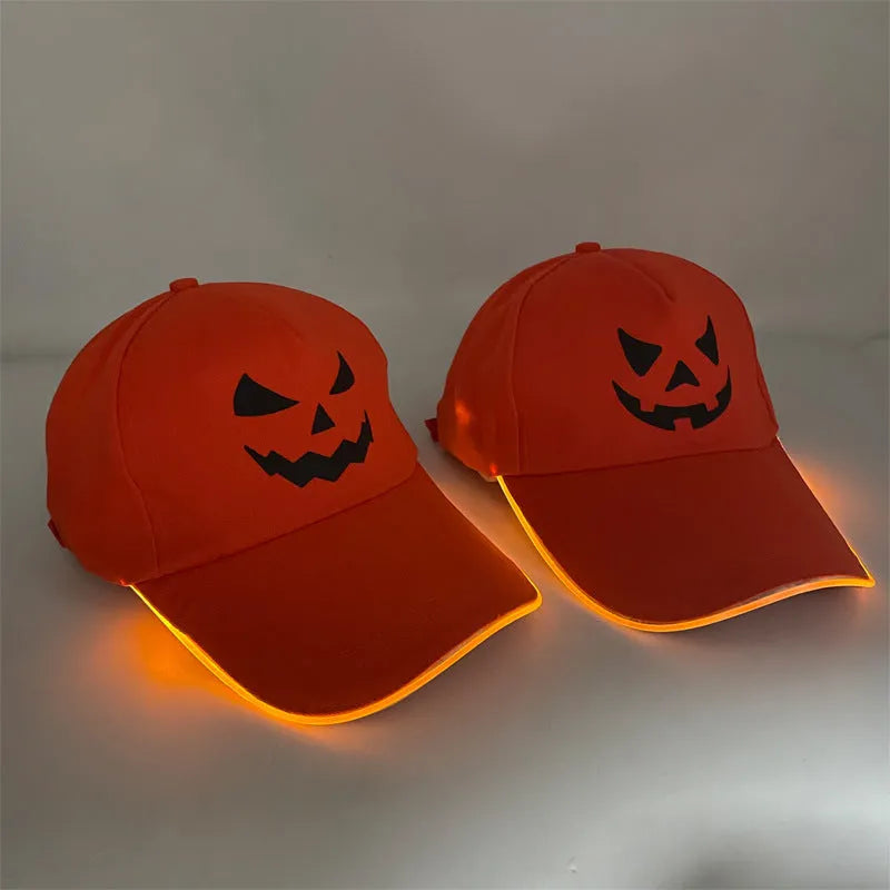 New Halloween LED baseball cap cloth material free size pumpkin smile yellow light glowing cap