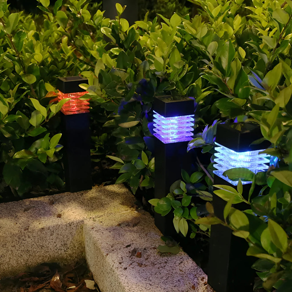 White cuboid solar lawn ground lamp for garden and courtyard outdoor lighting