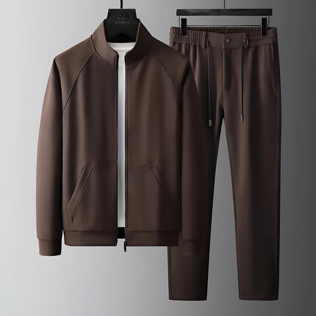 Men's slim-fit stand collar tracksuit set in polyvinyl alcohol fibre with coat and pants