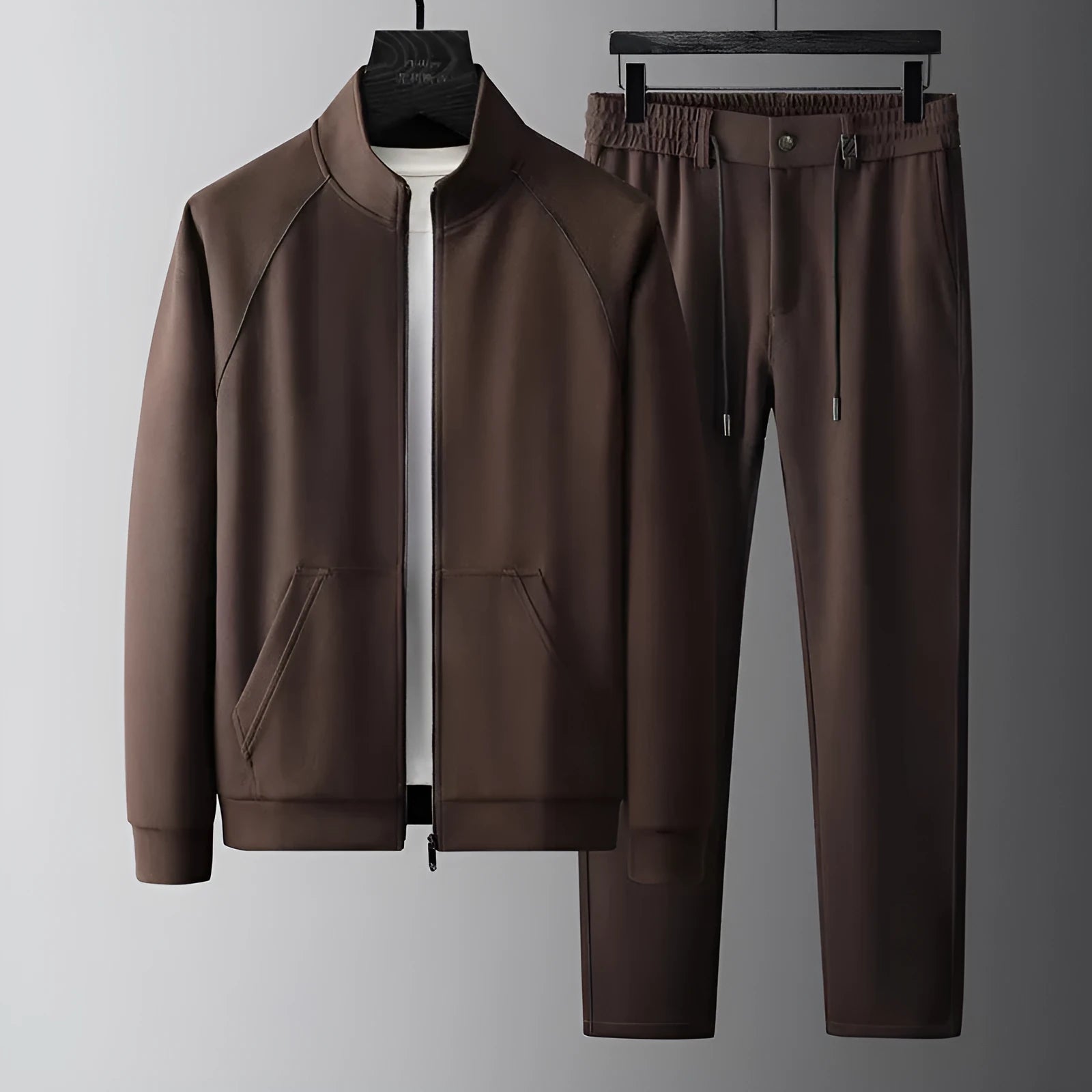 Men's slim-fit stand collar tracksuit set in polyvinyl alcohol fibre with coat and pants