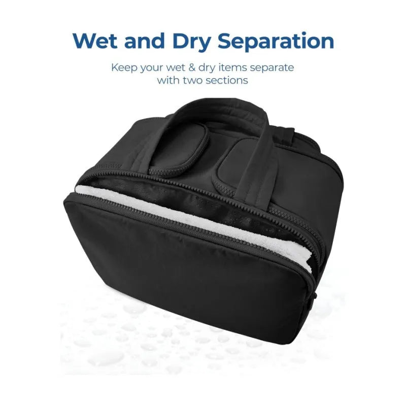 Large capacity travel toiletry bag with wide opening in five colour options