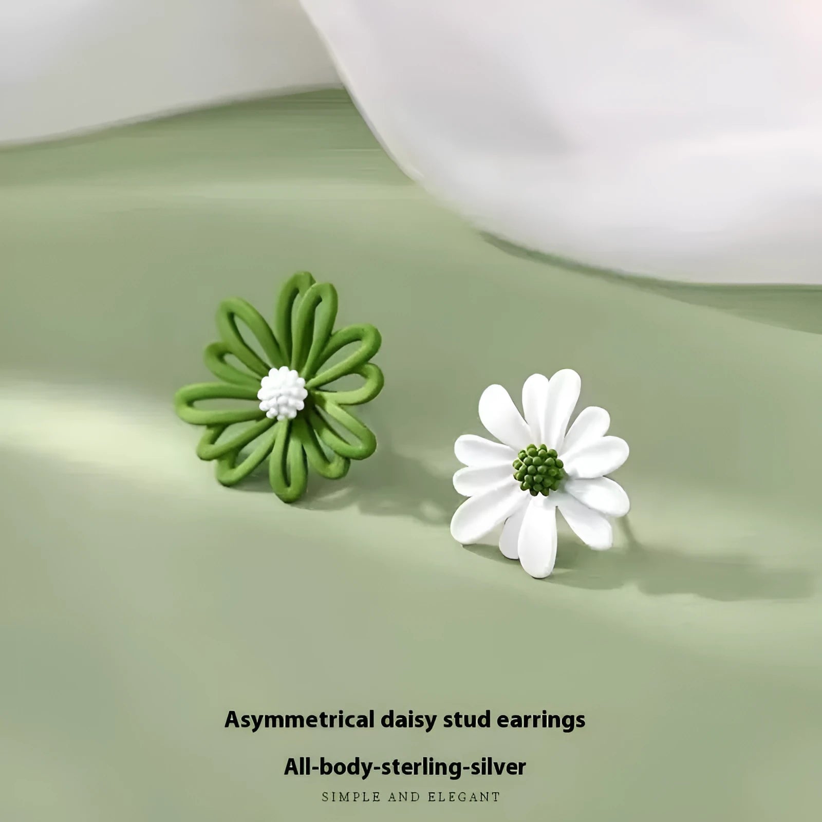 Women's alloy cartoon flower stud earrings showing blue and orange, white and green, and yellow and white colour combinations
