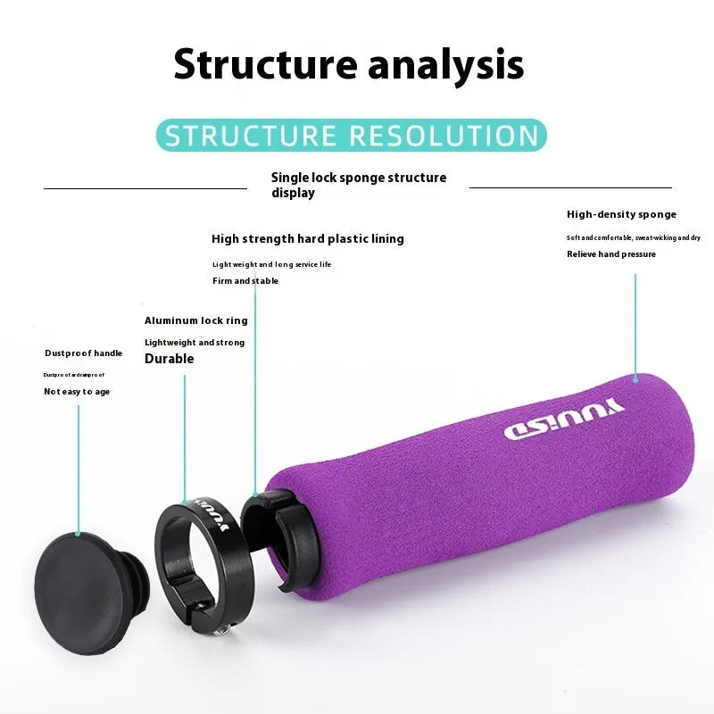 Soft sponge mountain bike handle grip cover pair in black, purple, or biange colours