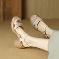 Women's open toe platform sandals in apricot colour with round toe holder and rubber sole