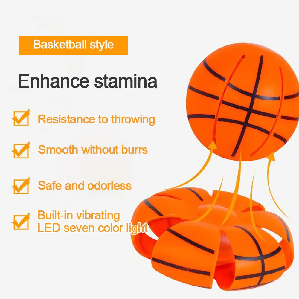 Glowing plastic dog toy showing ball and flying disc modes in orange colour