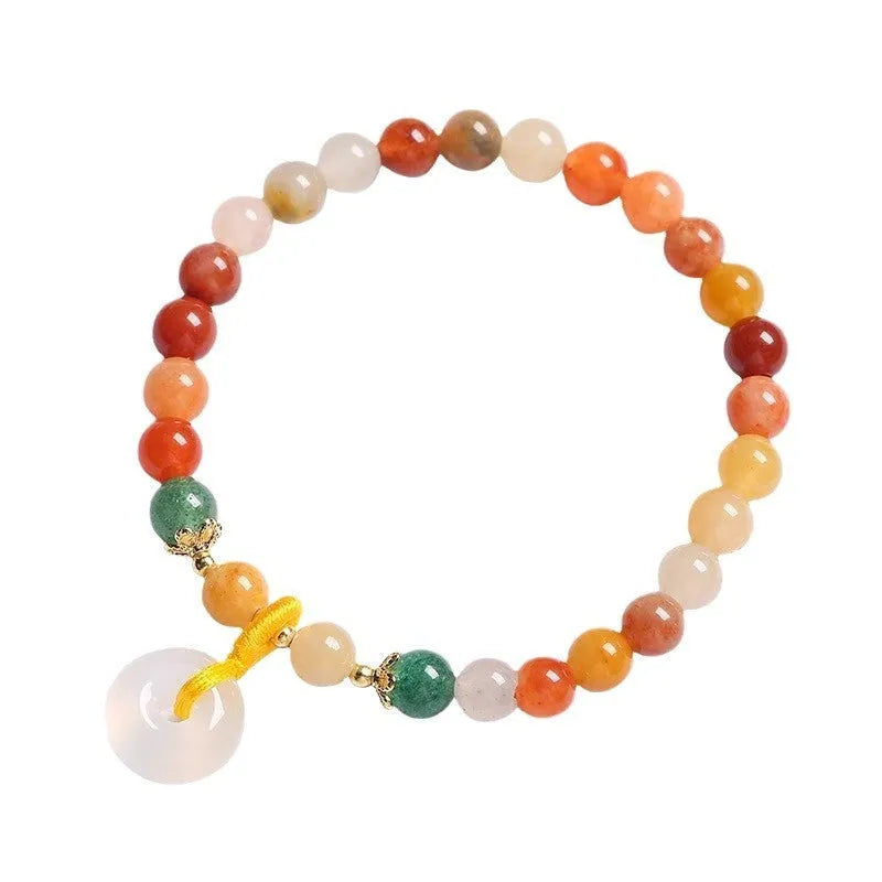 Handmade Chinese style agate and strawberry quartz safety buckle bracelet with 6mm beads