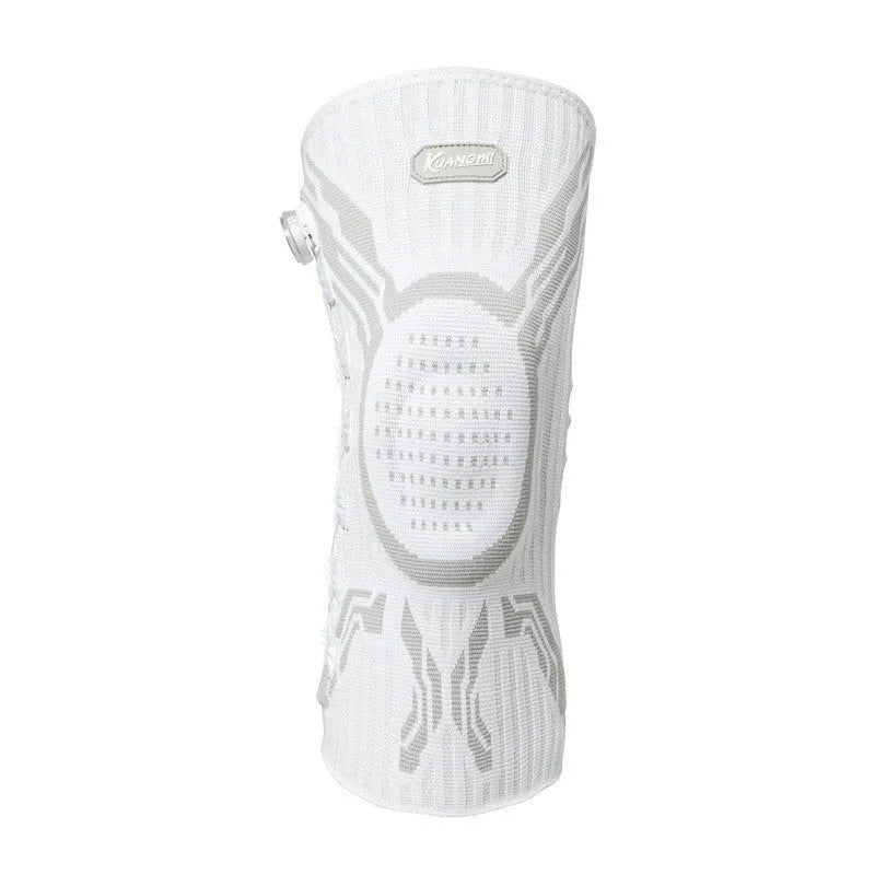 Grey and white sports knee pad for adults, available in sizes M, L and XL.
