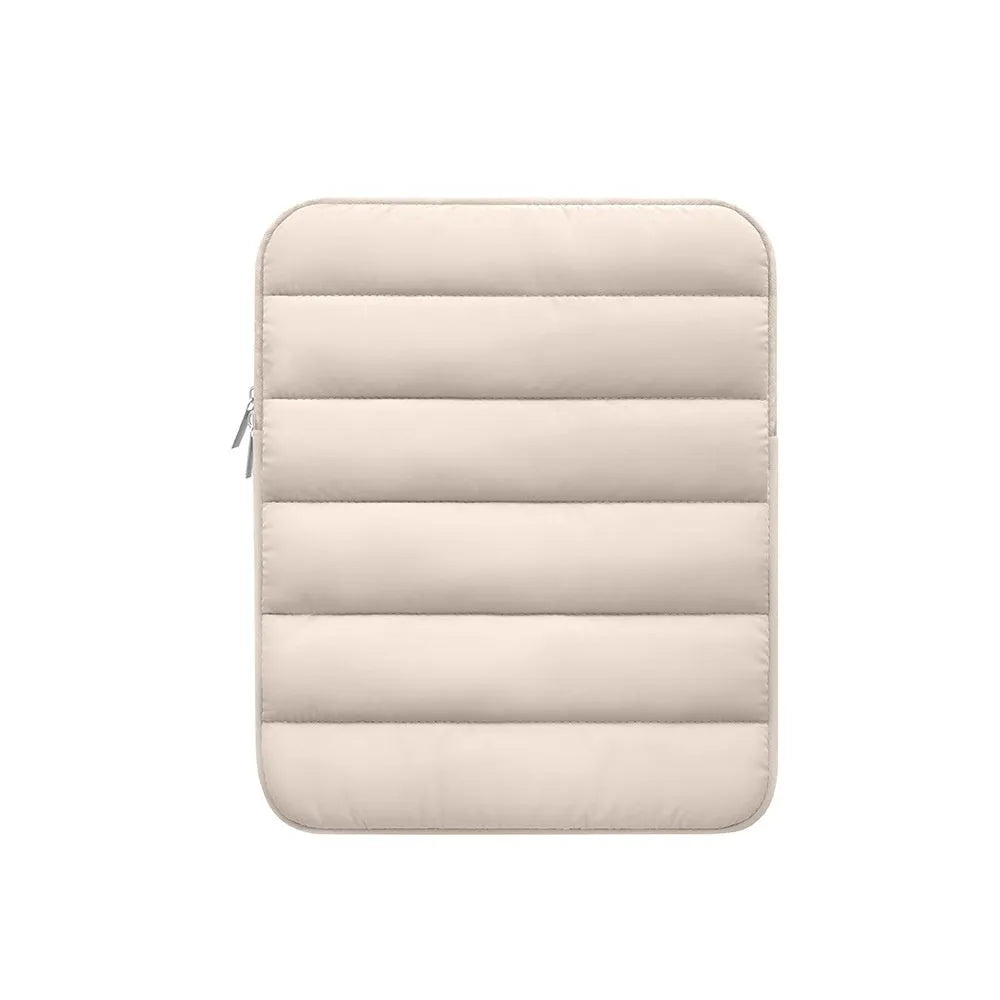 Fluffy laptop sleeve for 9.7-11 inch devices with elastic sides and waterproof lining in black, khaki, or silver