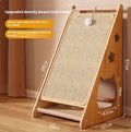 Vertical wall-mounted cat scratch board with integrated teasing ball and natural sisal rope surface