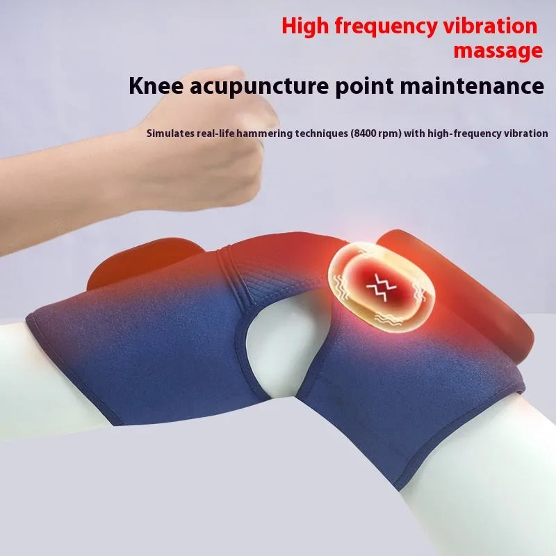 Airbag Blue self-heating knee massager with vibration and air pressure compression functions.