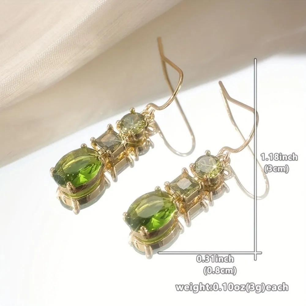 Green quadrilateral geometric copper earrings with retro bohemian style