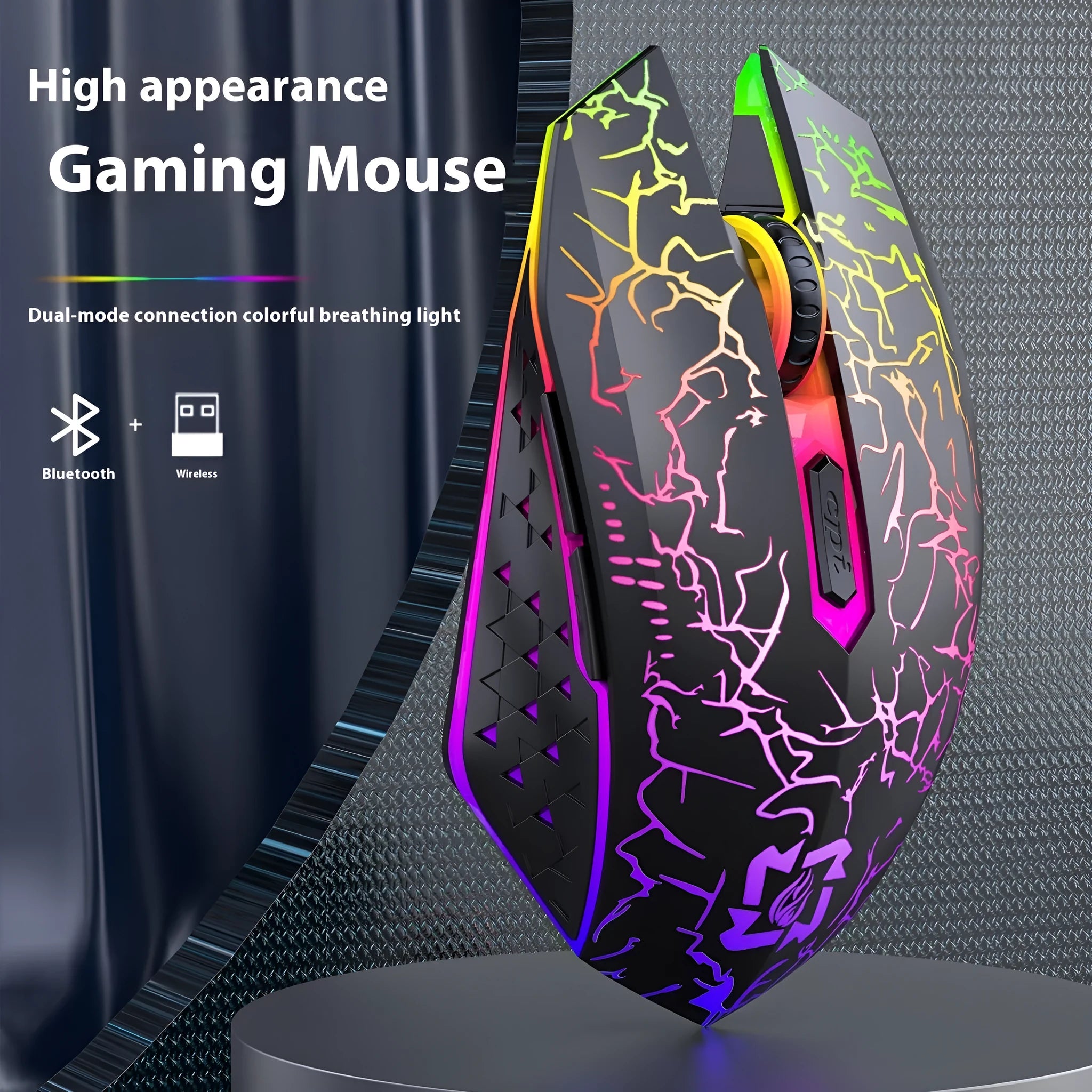 Black and white dual-mode wireless gaming mouse with luminous breathing light