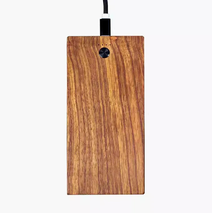 Wooden handicraft 8000mAh power bank with USB ports on slim 12mm body