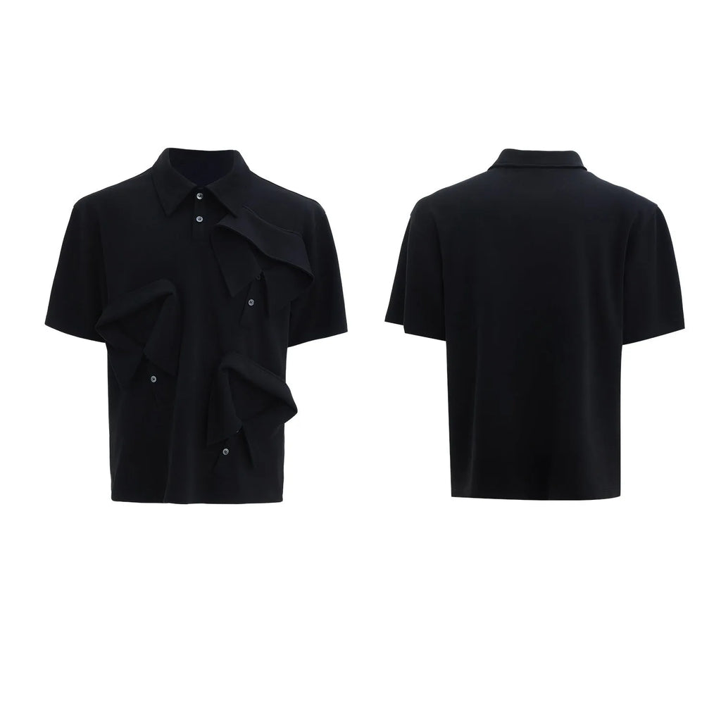 Men's deconstructed multi-collar polo shirt with geometric pattern in polyester fabric