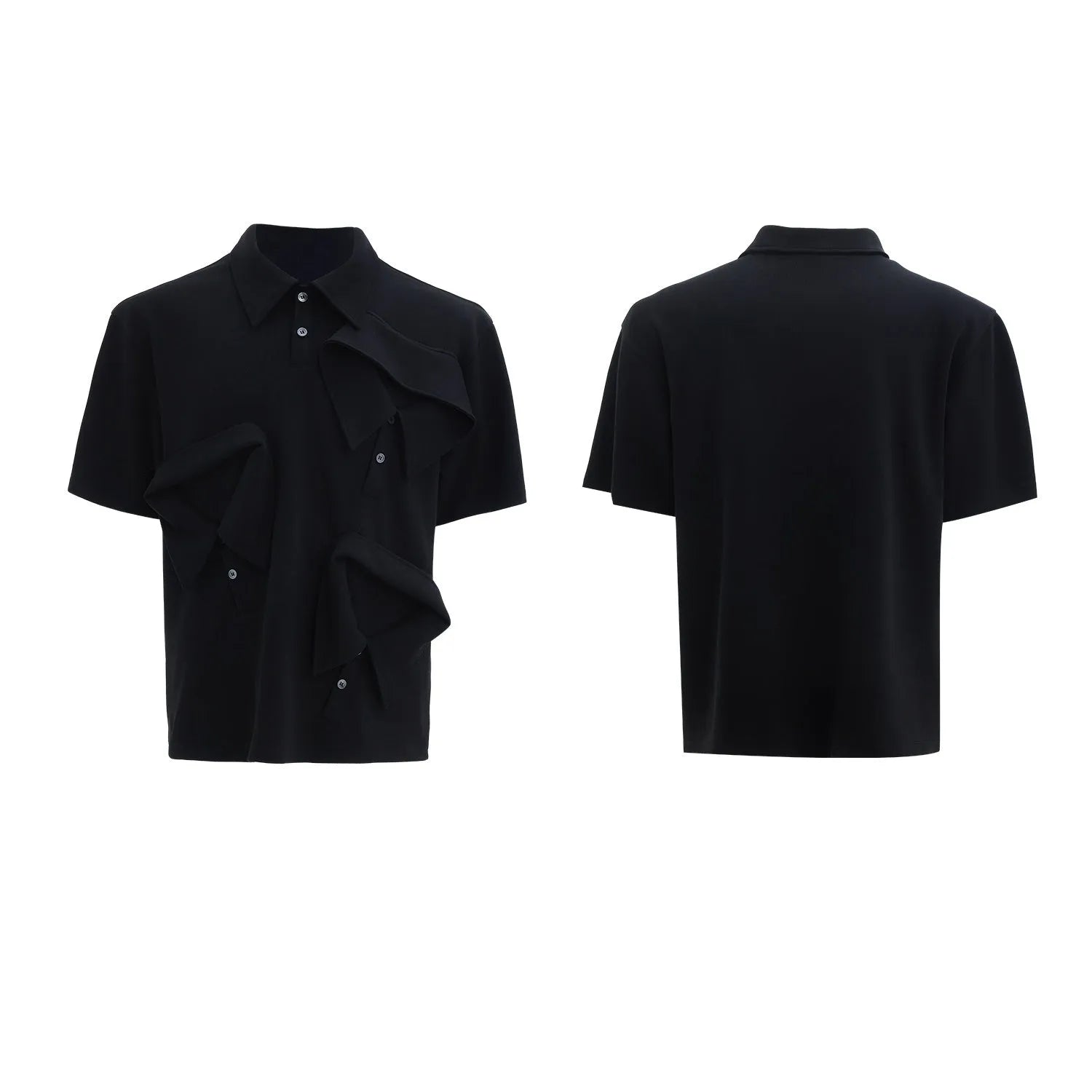 Men's deconstructed multi-collar polo shirt with geometric pattern in polyester fabric