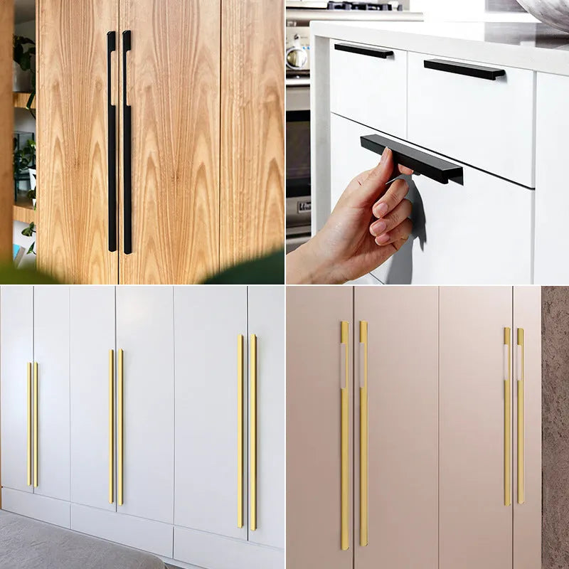 Gold T-shaped aluminium alloy cabinet handle with single hole fitting