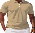 Men's slim fit short sleeve button shirt in a solid colour on a hanger.