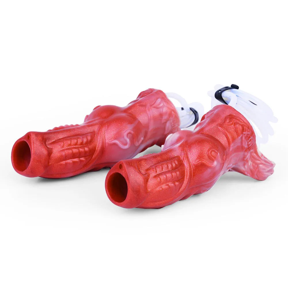 Water spray silicone exotic condom toy set with syringe airbag, syringe, and balloon components in M and L sizes