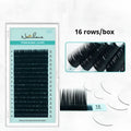 Soft velvet artificial fibre false eyelashes showing range of curl styles and lengths from 7mm to 15mm.