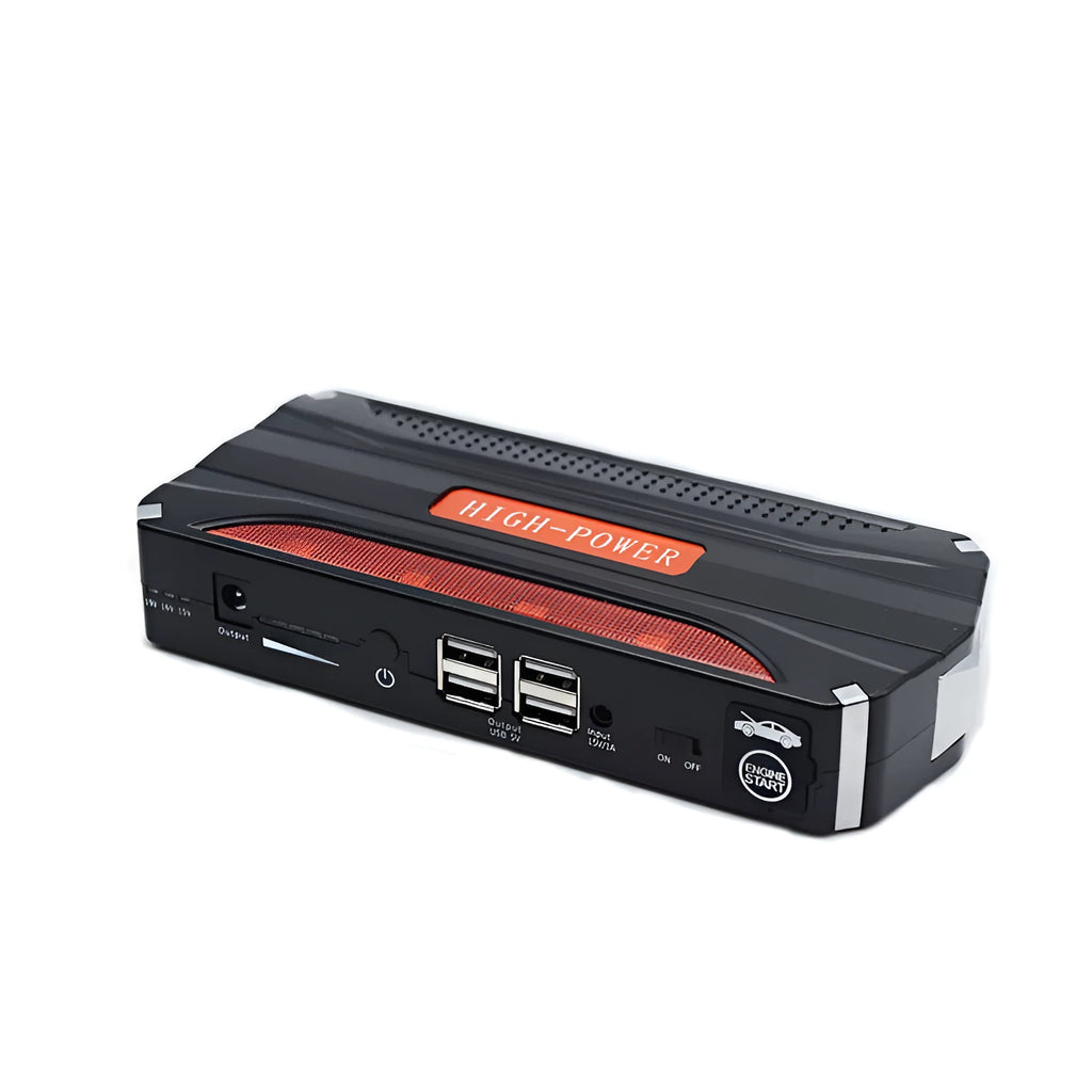 Black red 12V vehicle emergency starting power supply with 7800mAh battery capacity