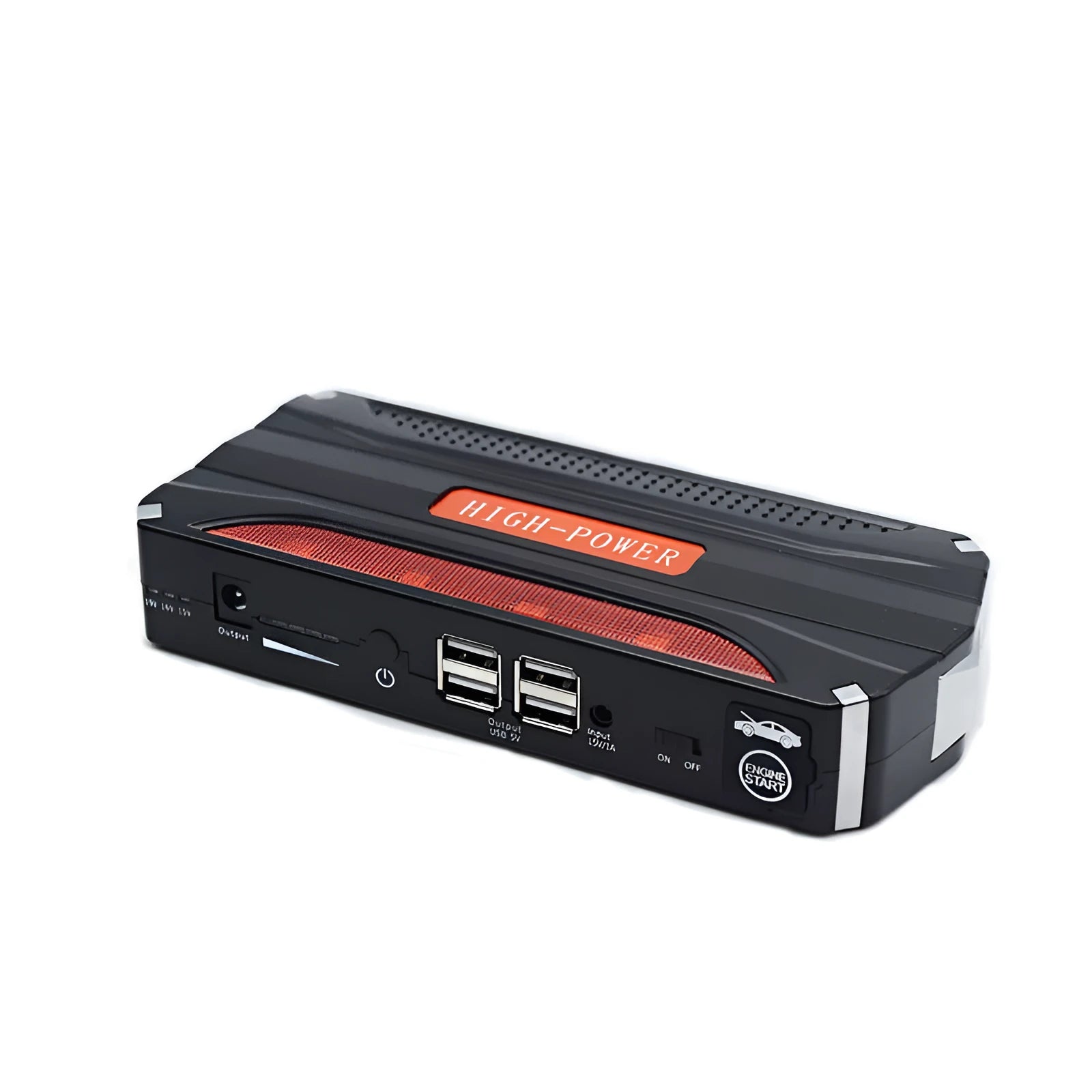 Black red 12V vehicle emergency starting power supply with 7800mAh battery capacity