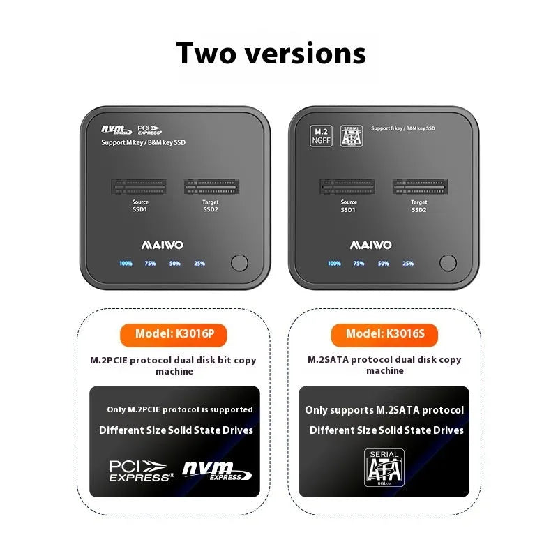 MAIWO K3016 M.2 SSD hard disk dock copier unit with data cables and power adapter