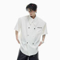 Men's loose fit casual short-sleeved summer shirt in white with lapel collar and button decoration
