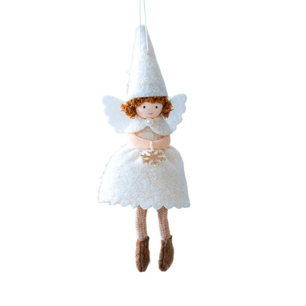 White or pink plush fabric angel skirt Christmas pendant ornament with modern simplicity design