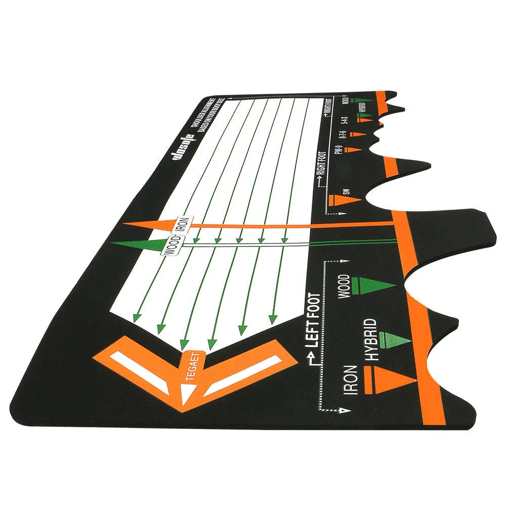Black neoprene golf swing posture correction pad for stance alignment practice