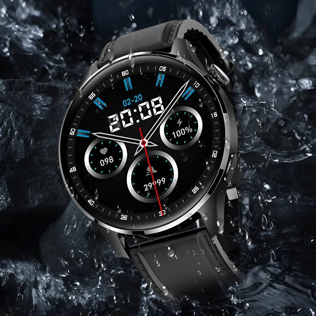 Smart watch with round colour screen and black silicone strap for access control and calling