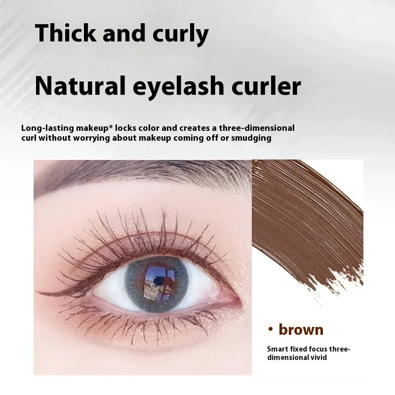Waterproof steel tube mascara with black and brown colour options and eyelash curler