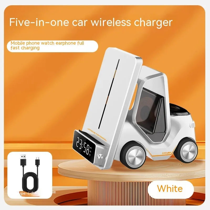 15W three-in-one wireless fast charging bracket in grey, orange, white, or yellow colour