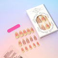 Set of plastic press-on nails with raised 3D cartoon flower design, jelly glue tube, and nail file.
