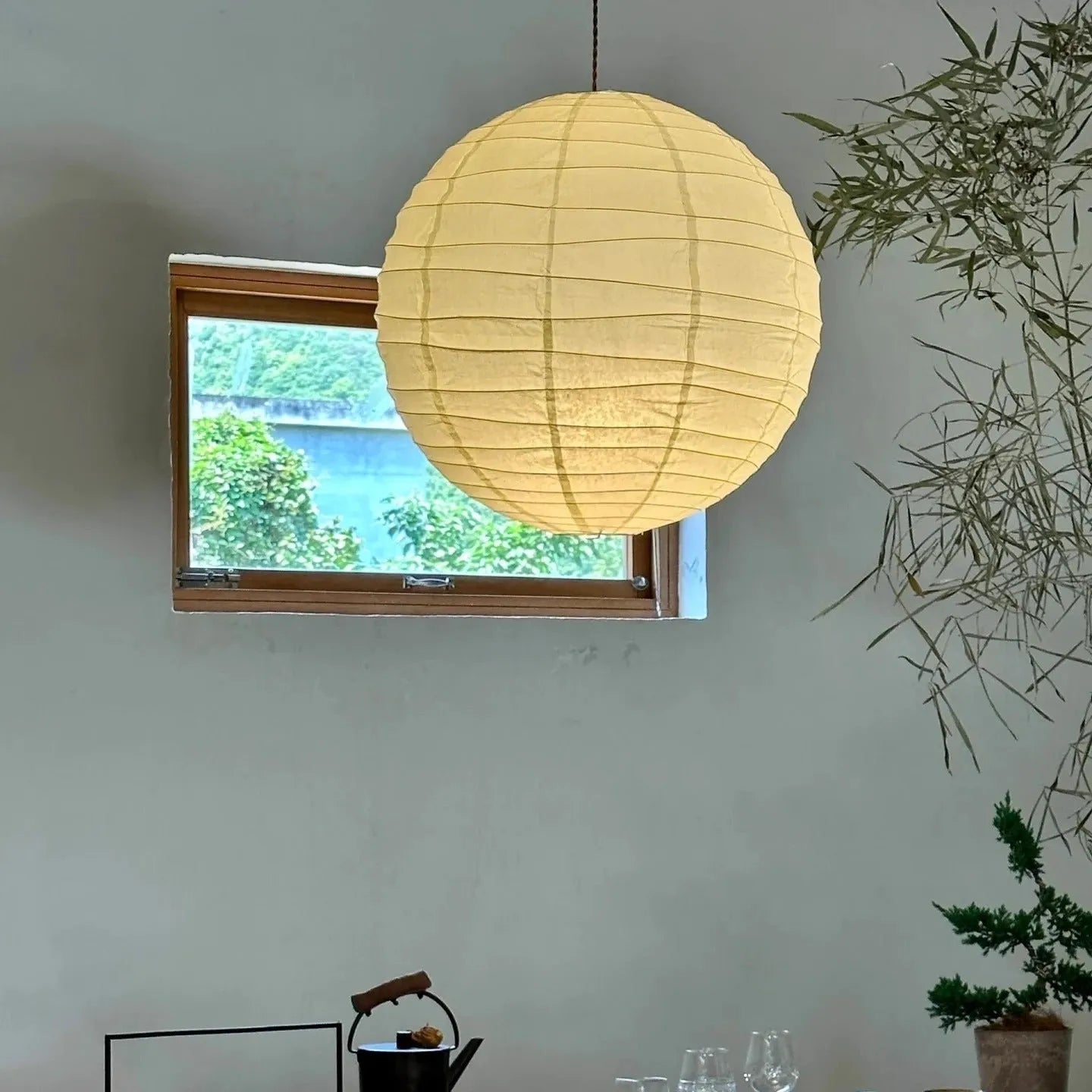 Japanese style rice paper chandelier in 30cm and 45cm diameter options for atmospheric lighting