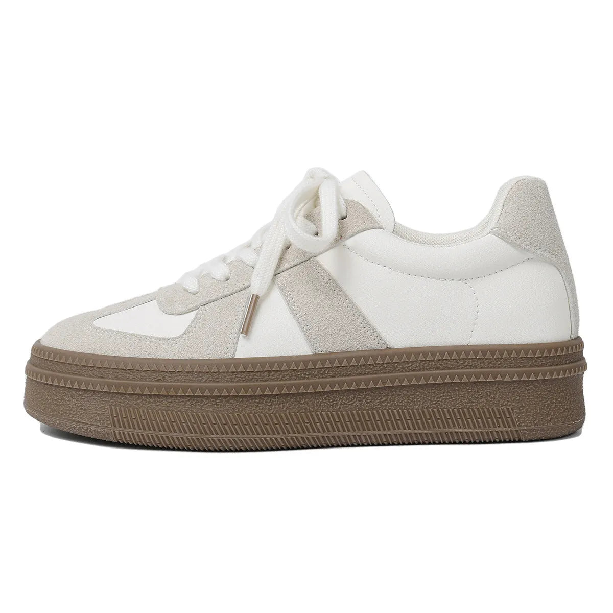 Retro round toe board shoes with cross shoulder straps in milky white colour.