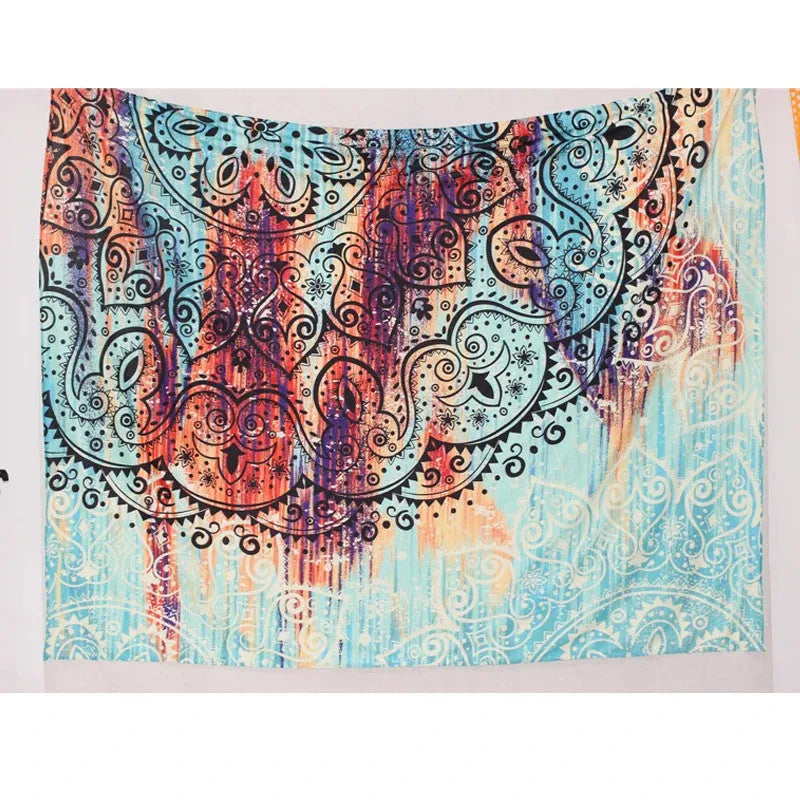 Bohemian mandala tapestry with colourful floral print on 100% polyester fabric, 150x230cm