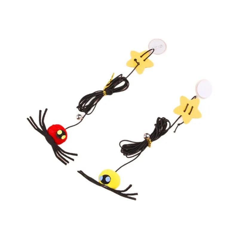 Red hanging door cat toy with elastic rope feather stick bell spider attachment