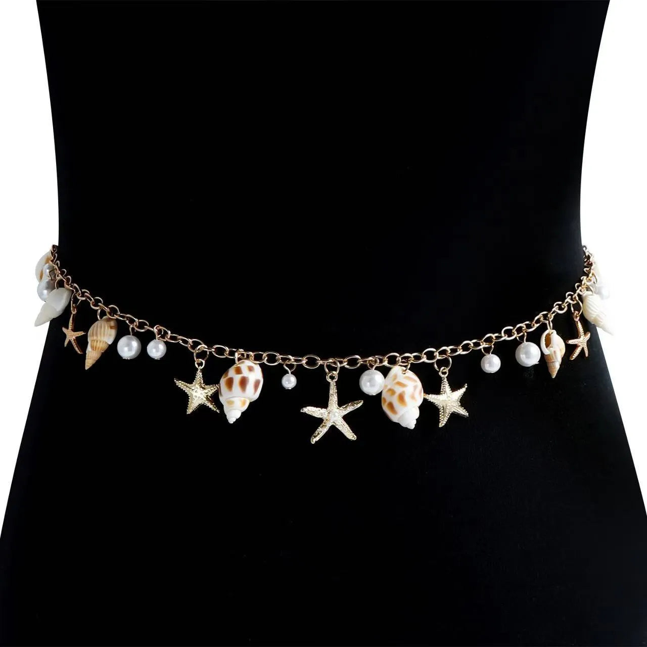 Women's beach waist chain and matching bracelet set with star-shaped alloy charms