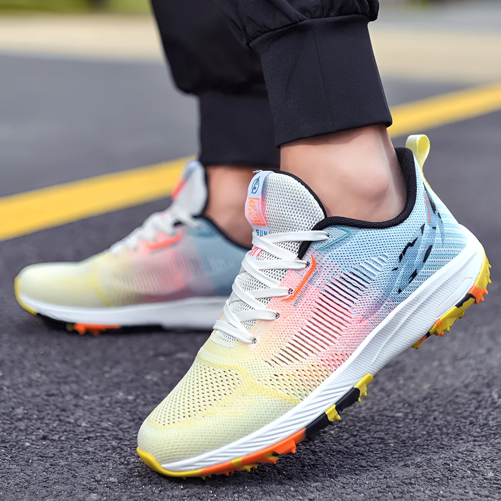 Men's and women's mesh training sneakers low top spring shoes in white blue colourway