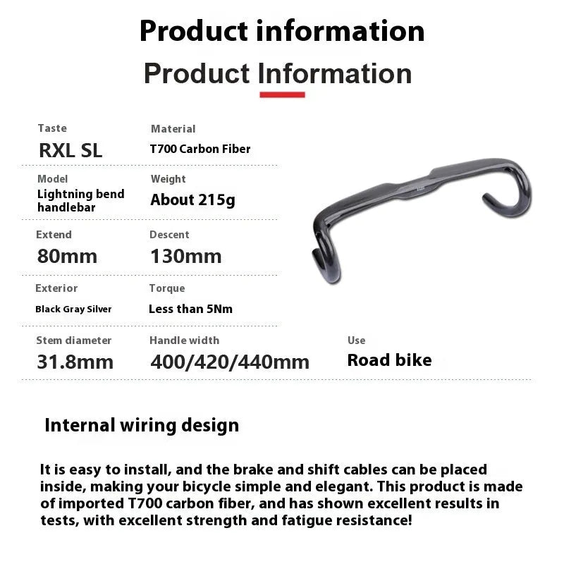 Carbon fibre road bicycle drop bar handle in black grey silver colour with UD finish options