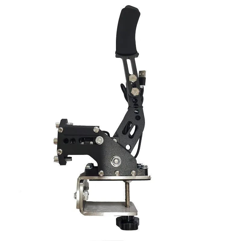 USB racing game handbrake with mounting clamp in five colour options: black, blue, purple, red, yellow