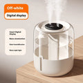Beige plastic USB humidifier with dual spray nozzles, humidity display, and night light