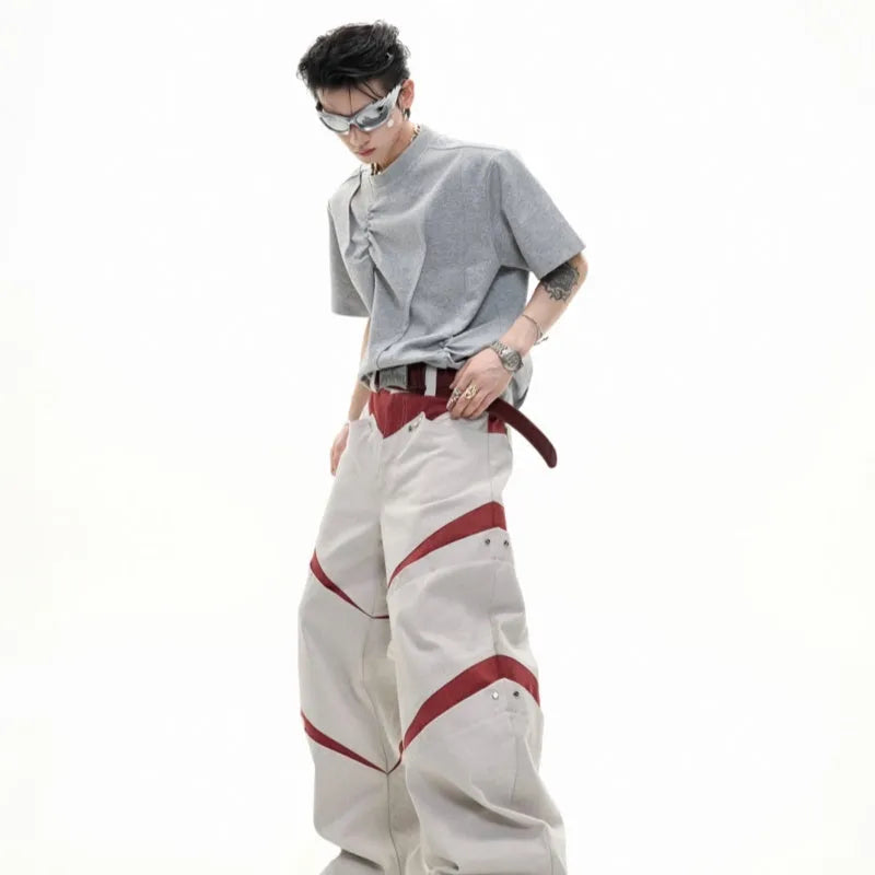 Men's pleated cotton t-shirt in loose fit with round neck in solid colour options