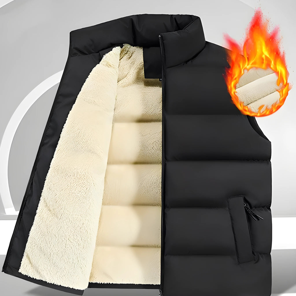 Men's striped lambswool vest in black colour showing waistcoat design with autumn winter styling